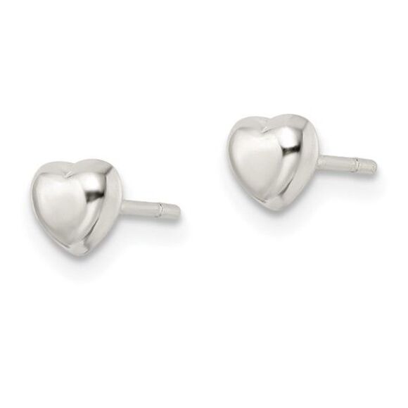 Charming Silver Puffed Heart Post Earrings A Symbol of Love & Style - Picture 2 of 4